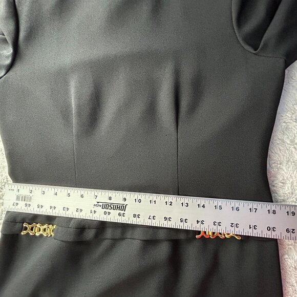 Vintage Henry Lee Career Shift Dress Size 10P Black Gold Buckle Waist Zip Back - Picture 7 of 9